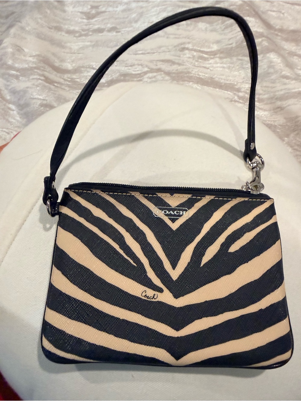 Coach Black and Beige Zebra Print Wristlet with Strap